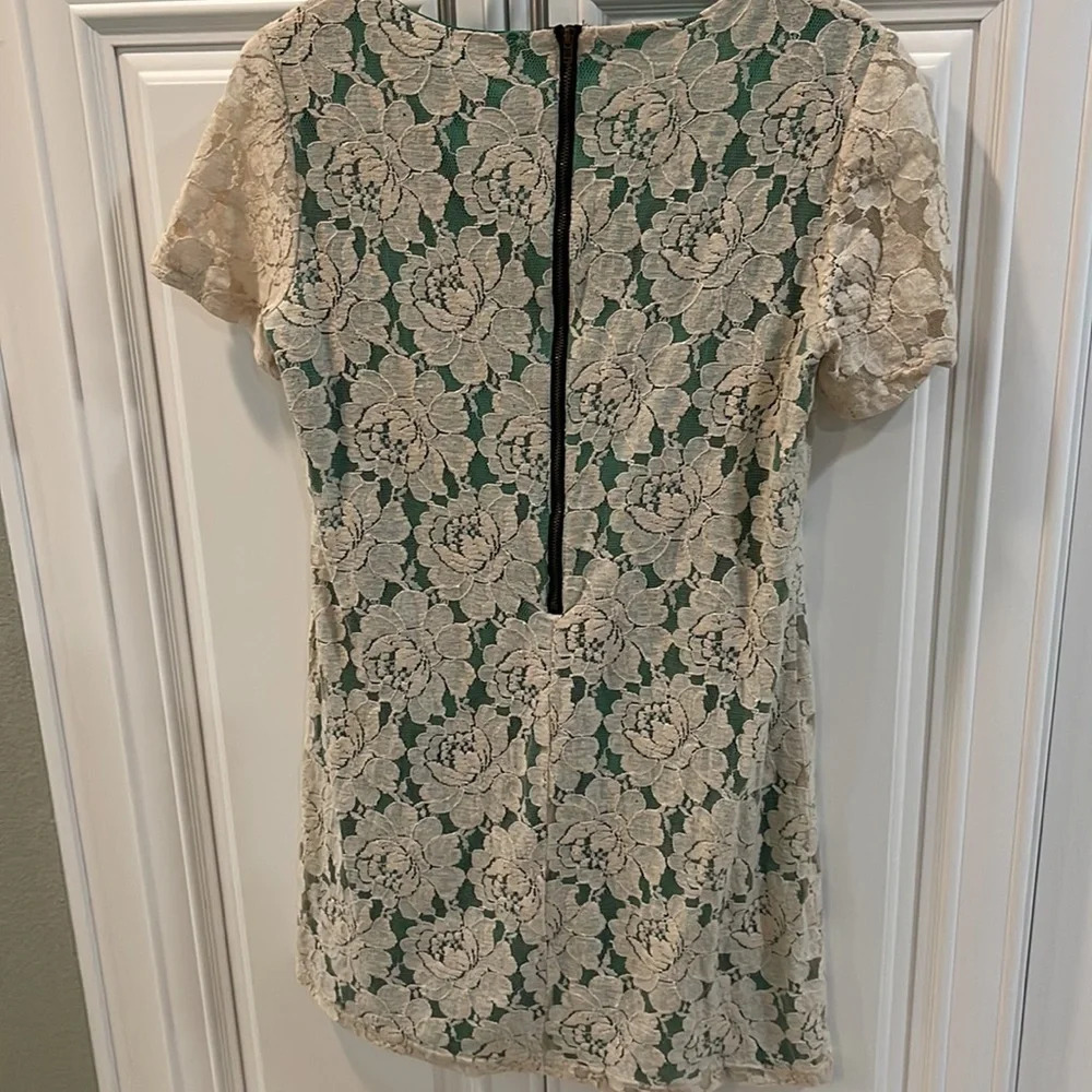 Francesca’s Collection Birdcage Stretch Lace Shift Dress Large Beige Gre… - Picture 6 of 14